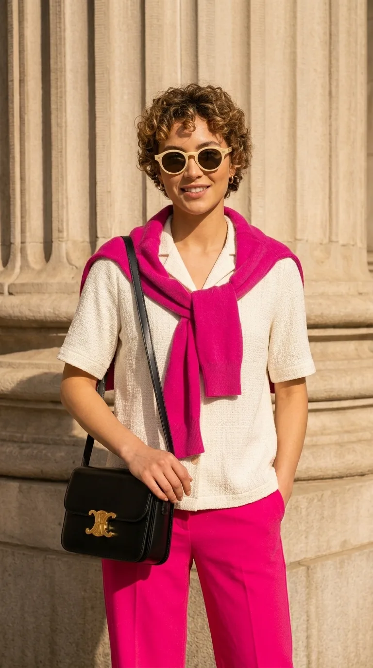 A lookbook photo with an interactive product hotspot