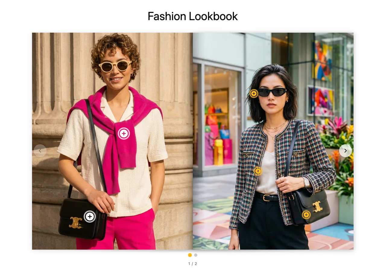 Multiple lookbooks combined into a shoppable carousel gallery