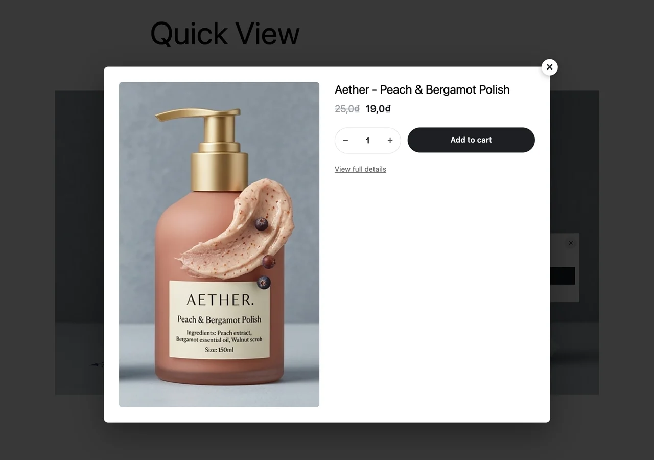 Quick View product modal opened from a lookbook hotspot